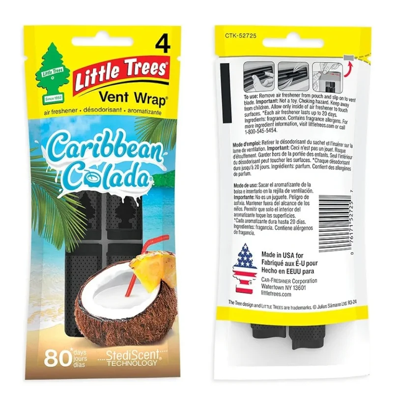 LITTLE TREES Car Air Freshener Lasting Scent- Caribbean Colada, 4 Packs (4 Count)
