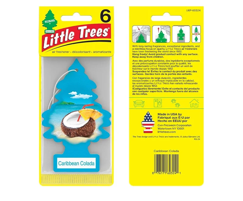 LITTLE TREES Car Air Freshener Hanging Tree Long Lasting Scent - Caribbean Colada (24)