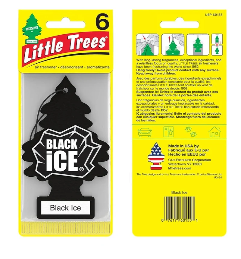 LITTLE TREES Car Air Freshener Long Lasting Scent - Black Ice, 24 counts