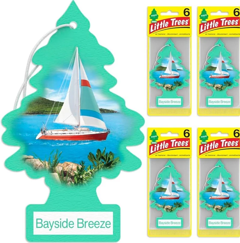 LITTLE TREES Car Air Freshener Hanging Tree Long Lasting Scent - Bayside Breeze 6-Packs