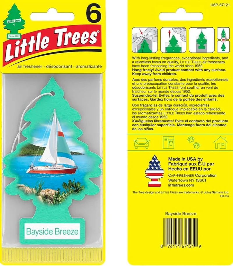 LITTLE TREES Car Air Freshener Hanging Tree Long Lasting Scent - Bayside Breeze 6-Packs