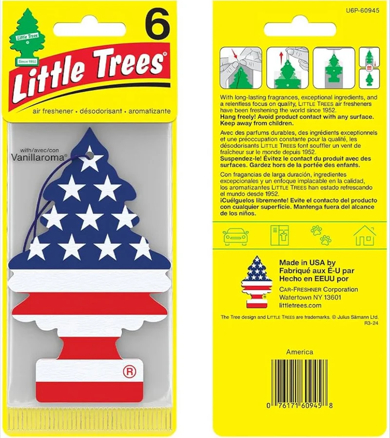 LITTLE TREES Car Air Freshener Hanging Tree Long Lasting Scent - America, (24) Air Fresheners