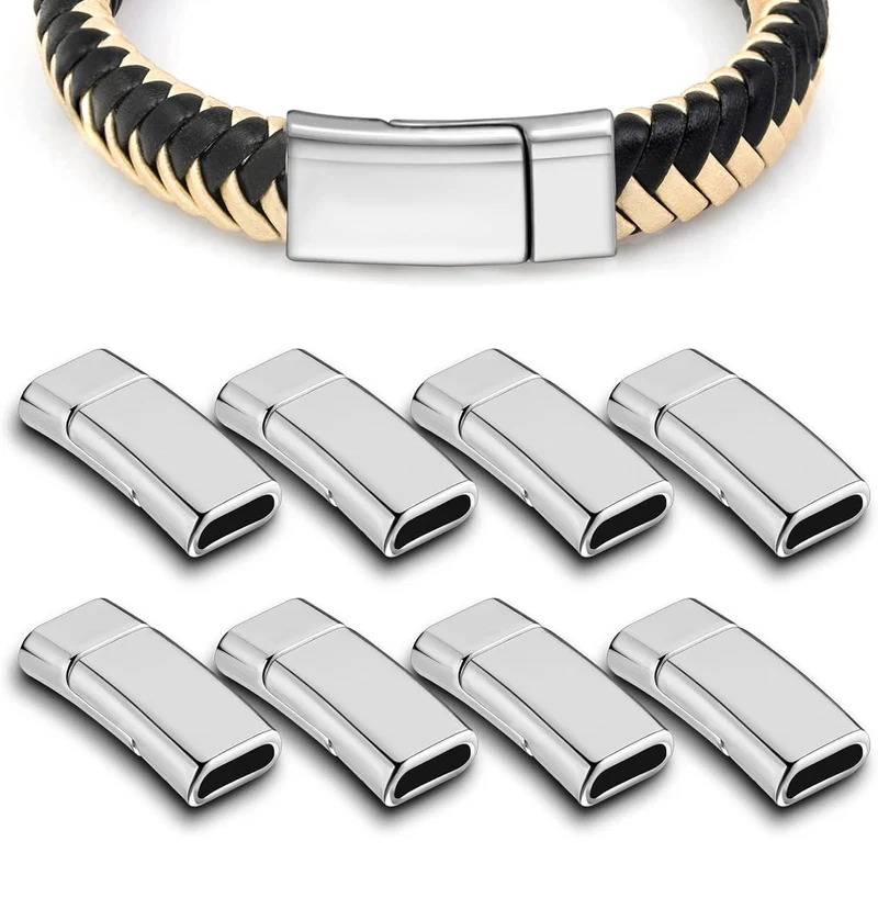 8 PCS 10x3 mm Flat Leather Magnetic Clasps Bracelet Jewelry Making Magnetic Clasps Silver Bracelet Metal and Closures DIY Locking for Jewelry Craft Making Supplies