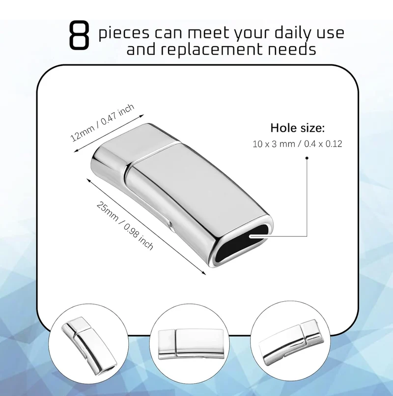 8 PCS 10x3 mm Flat Leather Magnetic Clasps Bracelet Jewelry Making Magnetic Clasps Silver Bracelet Metal and Closures DIY Locking for Jewelry Craft Making Supplies
