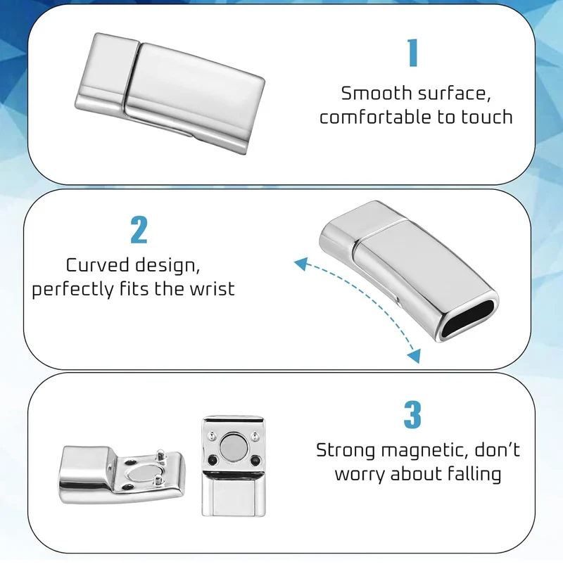 8 PCS 10x3 mm Flat Leather Magnetic Clasps Bracelet Jewelry Making Magnetic Clasps Silver Bracelet Metal and Closures DIY Locking for Jewelry Craft Making Supplies