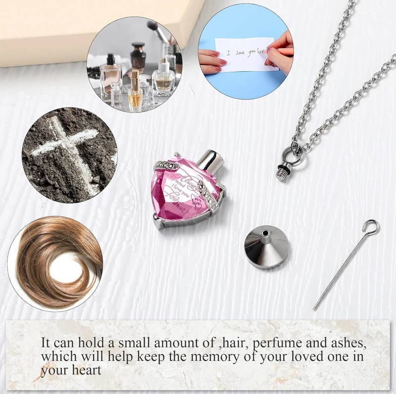 Elegant Cremation Urn Necklace Vertical Bar Zircon Heart Crystal Stainless Steel Memorial Pendant