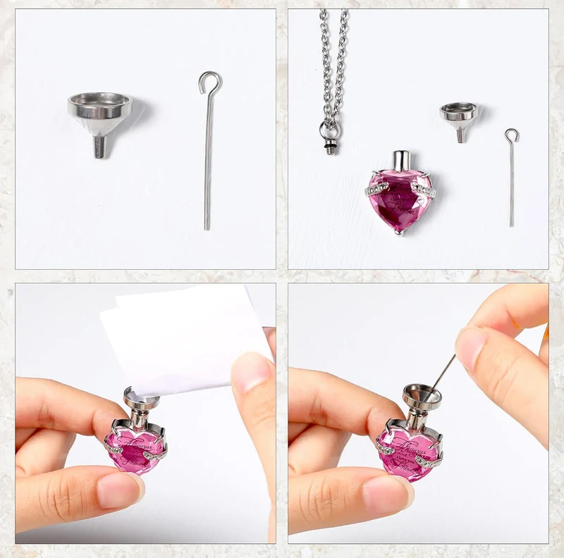 Elegant Cremation Urn Necklace Vertical Bar Zircon Heart Crystal Stainless Steel Memorial Pendant