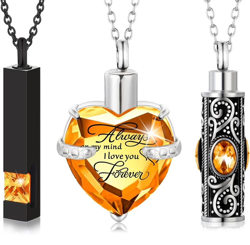 Elegant Cremation Urn Necklace Vertical Bar Zircon Heart Crystal Stainless Steel Memorial Pendant