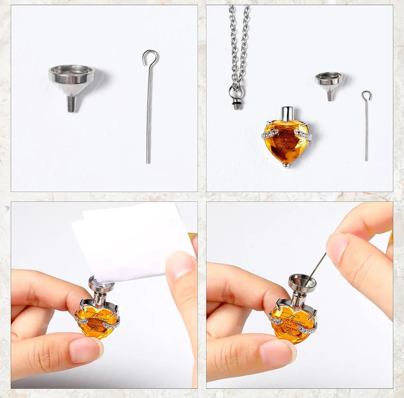 Elegant Cremation Urn Necklace Vertical Bar Zircon Heart Crystal Stainless Steel Memorial Pendant