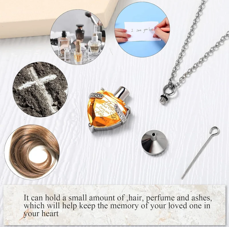 Elegant Cremation Urn Necklace Vertical Bar Zircon Heart Crystal Stainless Steel Memorial Pendant