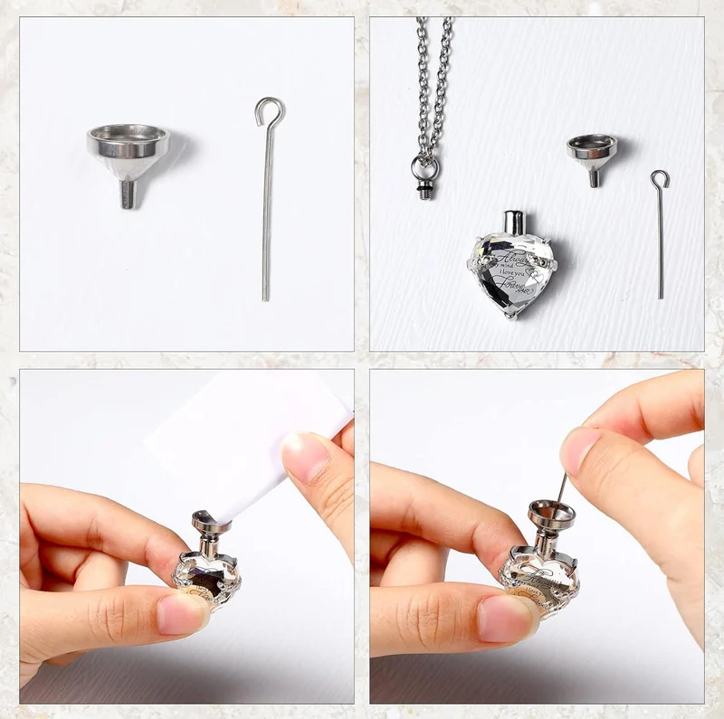 Elegant Cremation Urn Necklace Vertical Bar Zircon Heart Crystal Stainless Steel Memorial Pendant