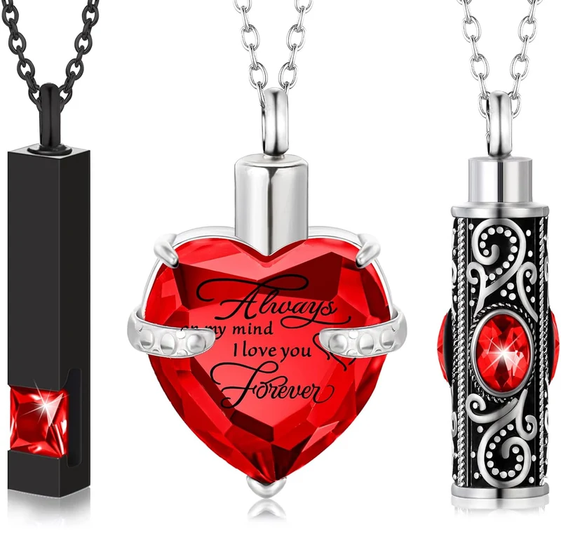 Elegant Cremation Urn Necklace Vertical Bar Zircon Heart Crystal Stainless Steel Memorial Pendant