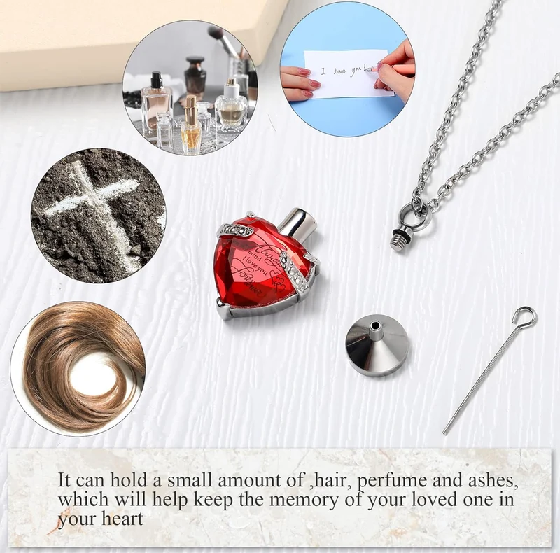 Elegant Cremation Urn Necklace Vertical Bar Zircon Heart Crystal Stainless Steel Memorial Pendant