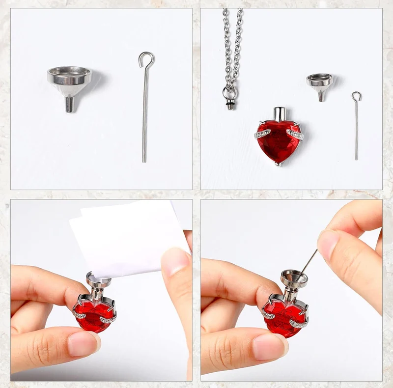 Elegant Cremation Urn Necklace Vertical Bar Zircon Heart Crystal Stainless Steel Memorial Pendant