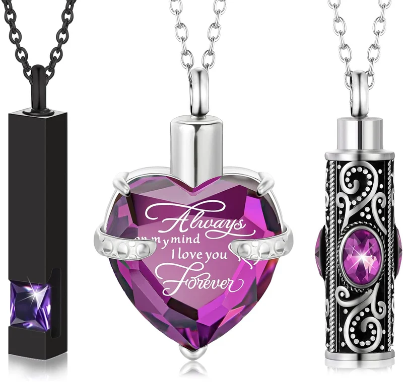 Elegant Cremation Urn Necklace Vertical Bar Zircon Heart Crystal Stainless Steel Memorial Pendant