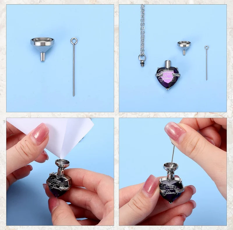 Elegant Cremation Urn Necklace Vertical Bar Zircon Heart Crystal Stainless Steel Memorial Pendant