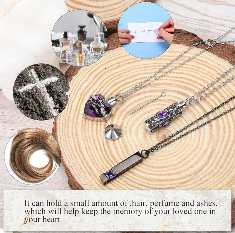 Elegant Cremation Urn Necklace Vertical Bar Zircon Heart Crystal Stainless Steel Memorial Pendant