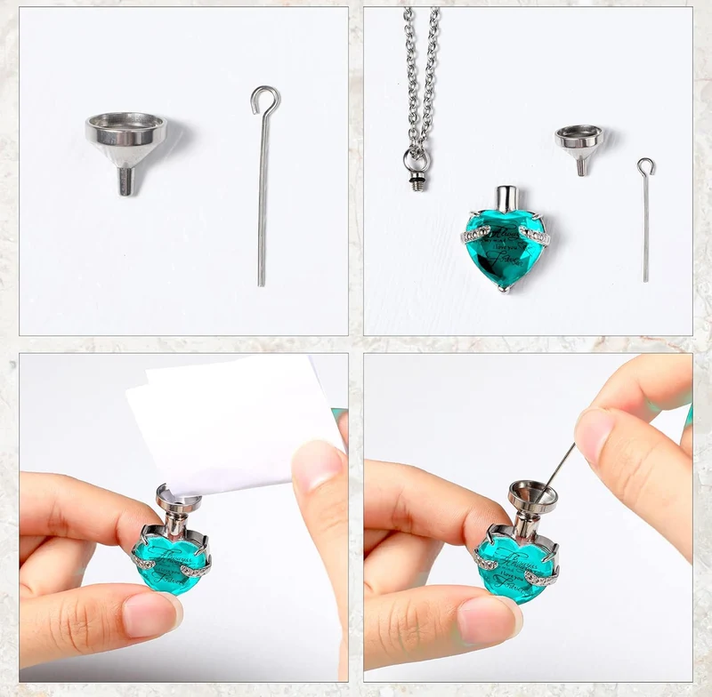 Elegant Cremation Urn Necklace Vertical Bar Zircon Heart Crystal Stainless Steel Memorial Pendant