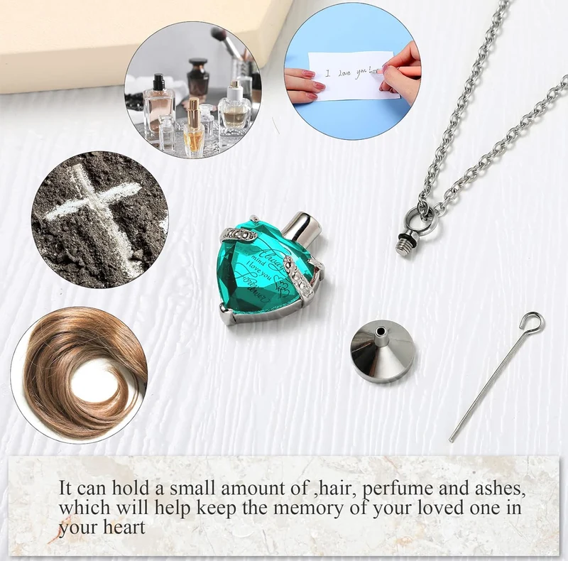 Elegant Cremation Urn Necklace Vertical Bar Zircon Heart Crystal Stainless Steel Memorial Pendant