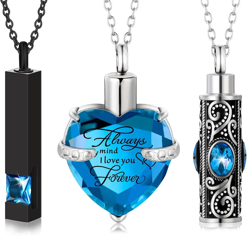 Elegant Cremation Urn Necklace Vertical Bar Zircon Heart Crystal Stainless Steel Memorial Pendant