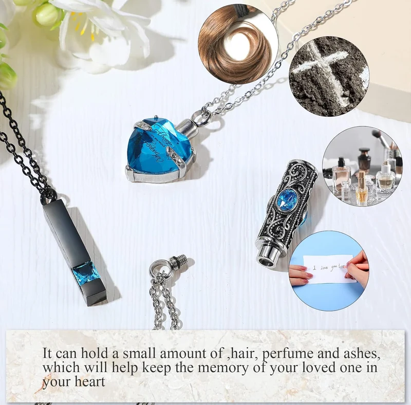 Elegant Cremation Urn Necklace Vertical Bar Zircon Heart Crystal Stainless Steel Memorial Pendant