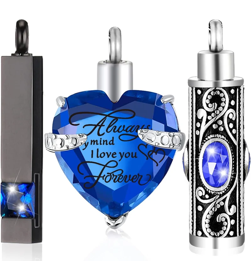 Elegant Cremation Urn Necklace Vertical Bar Zircon Heart Crystal Stainless Steel Memorial Pendant