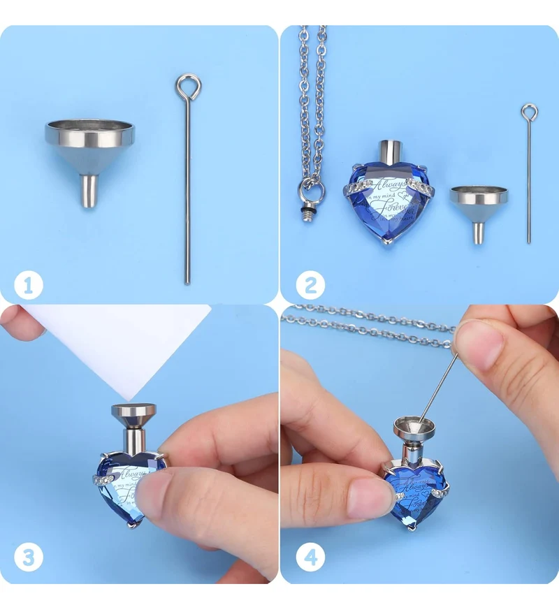 Elegant Cremation Urn Necklace Vertical Bar Zircon Heart Crystal Stainless Steel Memorial Pendant