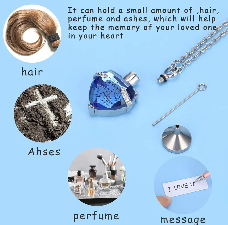 Elegant Cremation Urn Necklace Vertical Bar Zircon Heart Crystal Stainless Steel Memorial Pendant