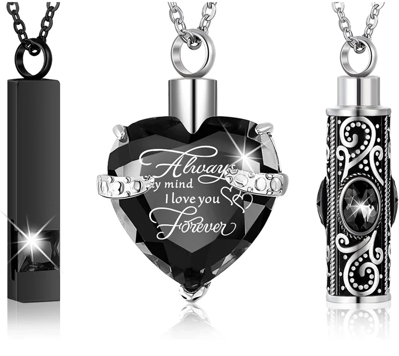 Elegant Cremation Urn Necklace Vertical Bar Zircon Heart Crystal Stainless Steel Memorial Pendant