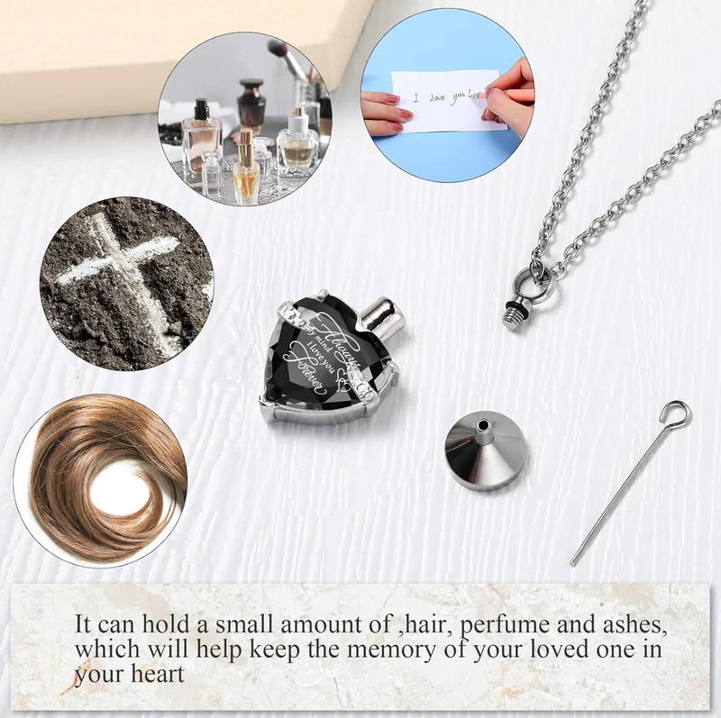 Elegant Cremation Urn Necklace Vertical Bar Zircon Heart Crystal Stainless Steel Memorial Pendant