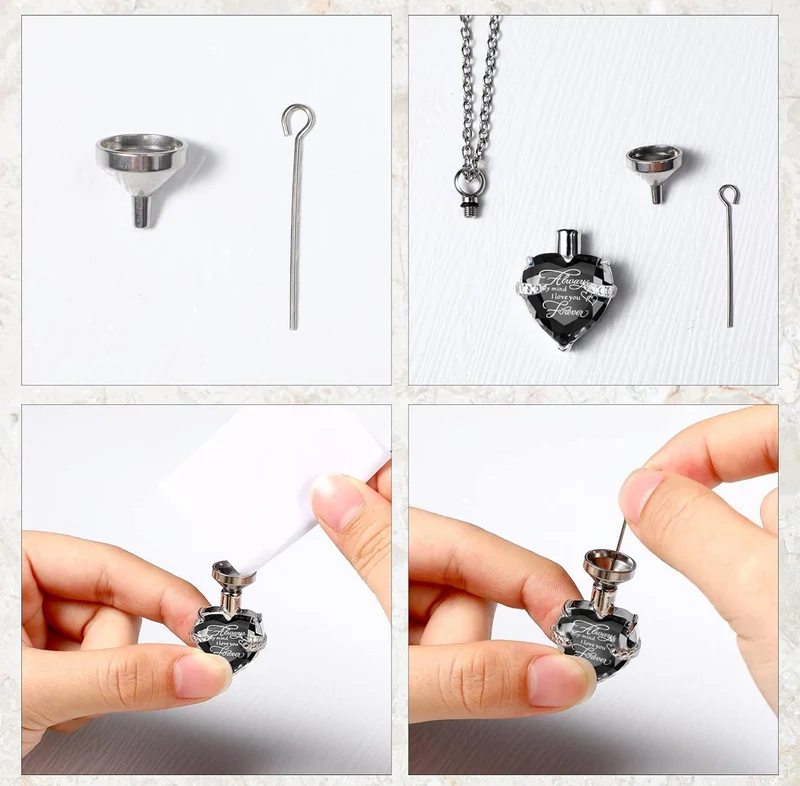Elegant Cremation Urn Necklace Vertical Bar Zircon Heart Crystal Stainless Steel Memorial Pendant