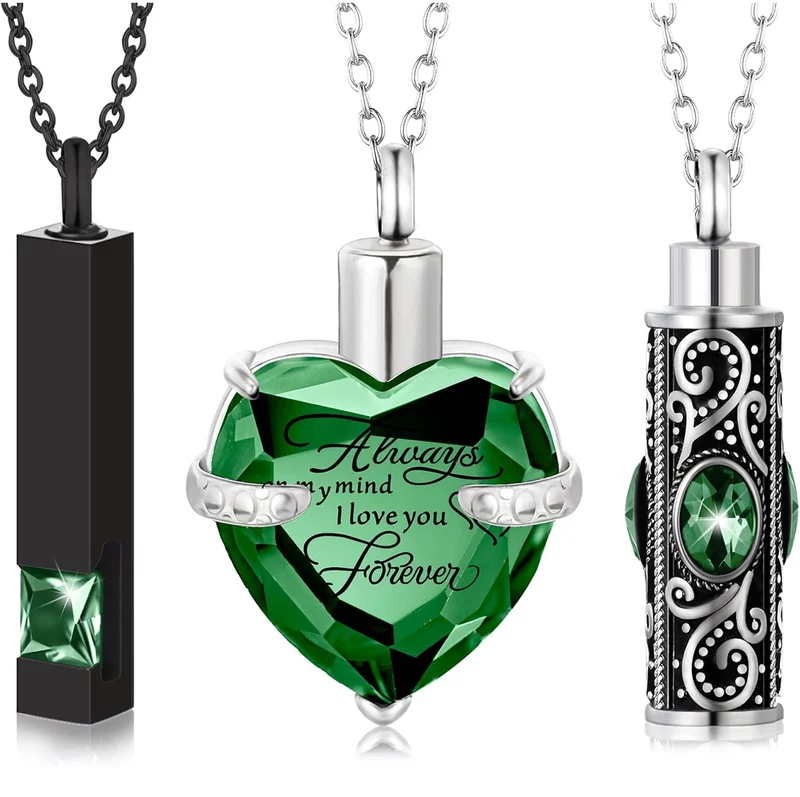 Elegant Cremation Urn Necklace Vertical Bar Zircon Heart Crystal Stainless Steel Memorial Pendant