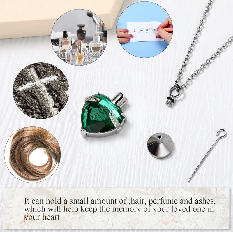 Elegant Cremation Urn Necklace Vertical Bar Zircon Heart Crystal Stainless Steel Memorial Pendant