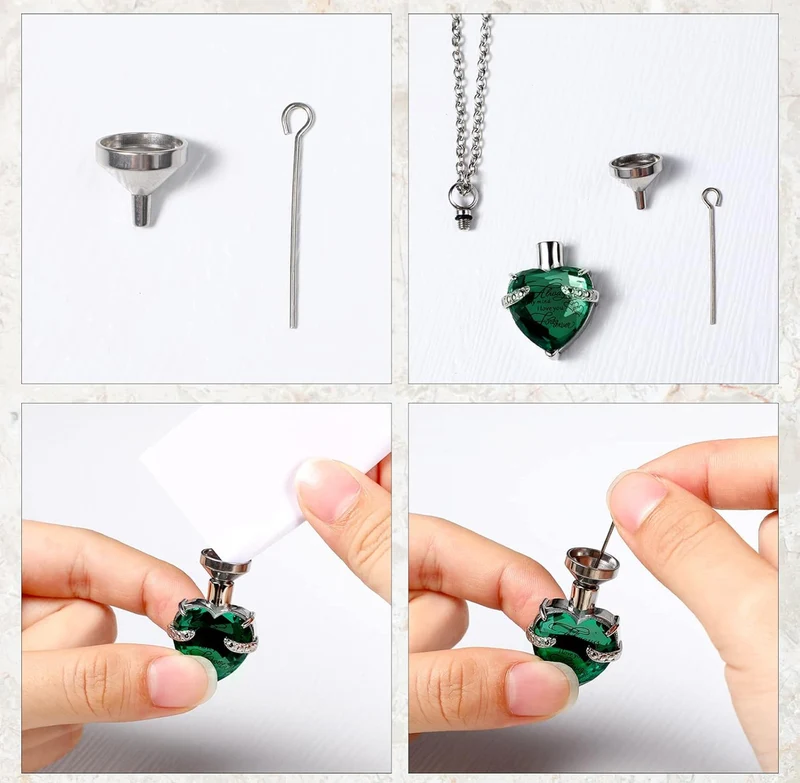 Elegant Cremation Urn Necklace Vertical Bar Zircon Heart Crystal Stainless Steel Memorial Pendant