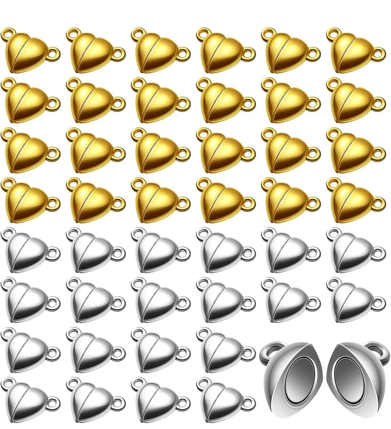 48 Pieces Heart Shaped Magnetic Clasps for Jewelry Gold Silver Bracelet Clasps Closures Magnetic Breakaway Converter for Bracelet Necklace DIY Making Wedding Jewelry Accessories