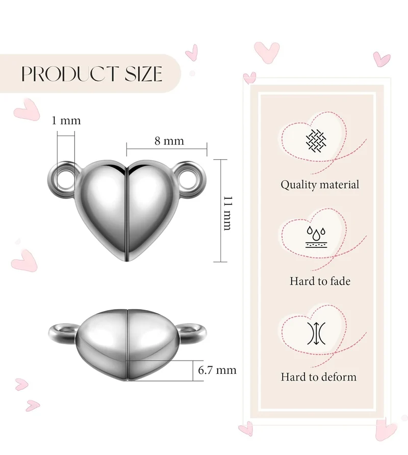48 Pieces Heart Shaped Magnetic Clasps for Jewelry Gold Silver Bracelet Clasps Closures Magnetic Breakaway Converter for Bracelet Necklace DIY Making Wedding Jewelry Accessories