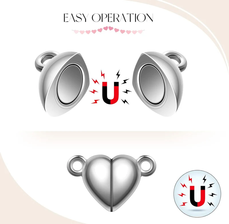48 Pieces Heart Shaped Magnetic Clasps for Jewelry Gold Silver Bracelet Clasps Closures Magnetic Breakaway Converter for Bracelet Necklace DIY Making Wedding Jewelry Accessories