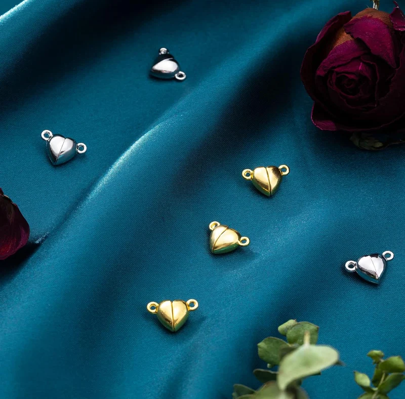 48 Pieces Heart Shaped Magnetic Clasps for Jewelry Gold Silver Bracelet Clasps Closures Magnetic Breakaway Converter for Bracelet Necklace DIY Making Wedding Jewelry Accessories