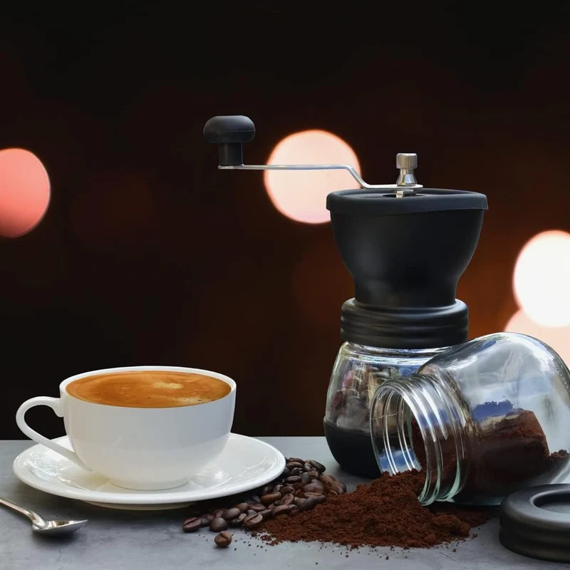 Mixpresso Manual Coffee Grinder, Spice Grinder Manual, Glass Jars, Ceramic Burr, Adjustable Grind, Easy to Clean, Portable Compact Design, 3 Piece Set, Stainless Steel