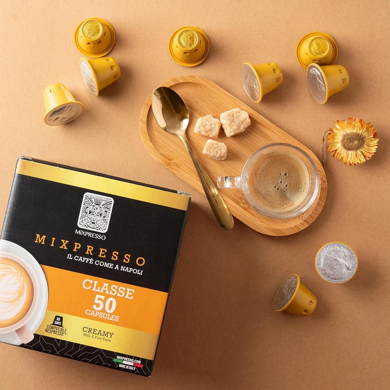 Mixpresso Classe Coffee Espresso Capsules Compatible With Nespresso Original Brewers, Single Cup Coffee Pods 100% from Italy, Medium Roast 80% Arabica Espresso, 50 Count Coffee Capsule Intensity 8/12
