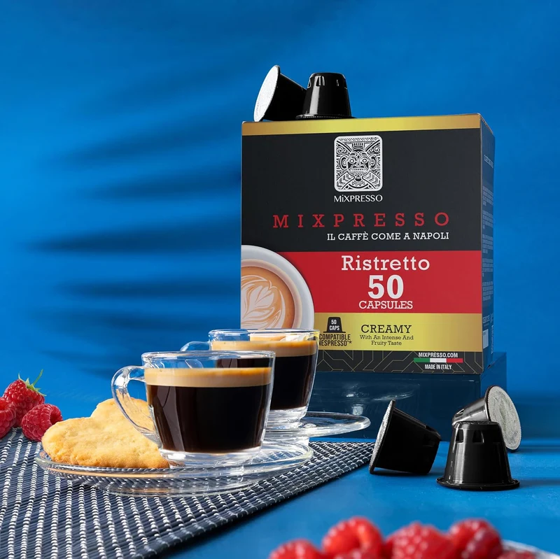 Mixpresso Coffee Ristretto Espresso Capsules Compatible With Nespresso Original Brewers, Single Cup Coffee Pods 100% from Italy Dark Roast 80% Arabica Espresso, 50 Count Coffee Capsule Intensity 12/12