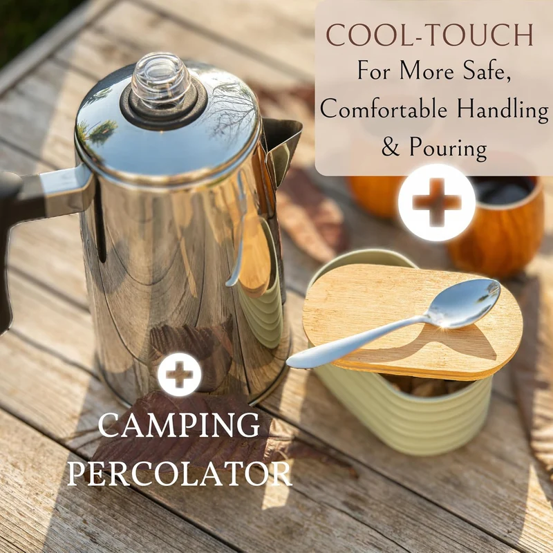 Mixpresso Stainless Steel Coffee Percolator Stovetop, 52 oz Classic Percolator Coffee Pot, Great For Camping Pot, 12 Cup Stove Top Espresso Maker, Cool-Touch Handle