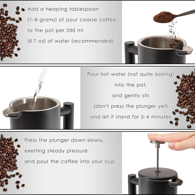 Mixpresso Black Stainless Steel French Press Coffee Maker 26 Oz 770 ml, Double Wall Insulated French Press Stainless Steel, Easy Clean Tea Brewer, Easy Press Durable Metal Coffee Press