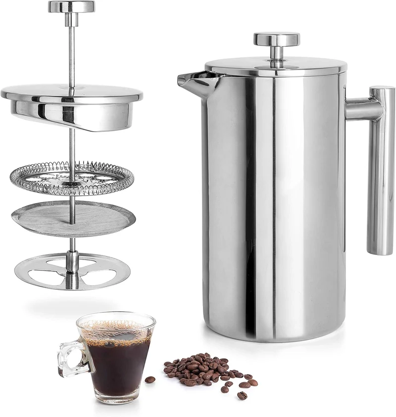 Mixpresso Stainless Steel French Press Coffee Maker 27 Oz 800 ml, Double Wall Insulated French Press Stainless Steel, Easy Clean Tea Brewer, Easy Press Durable Metal Coffee Press