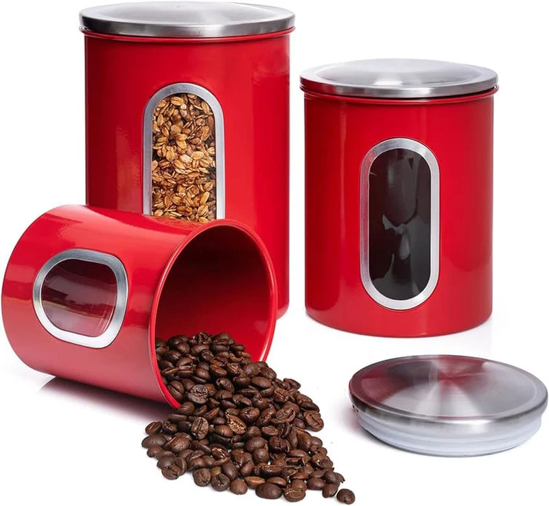 Mixpresso 3-Piece Blue Canisters Sets For The Kitchen, Airtight Canister Set With See Through Window, Storage Jars for Coffee Container, Tea Organizer & Sugar Canister, Blue Kitchen Canisters
