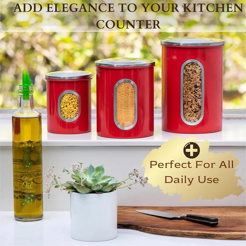 Mixpresso 3-Piece Blue Canisters Sets For The Kitchen, Airtight Canister Set With See Through Window, Storage Jars for Coffee Container, Tea Organizer & Sugar Canister, Blue Kitchen Canisters
