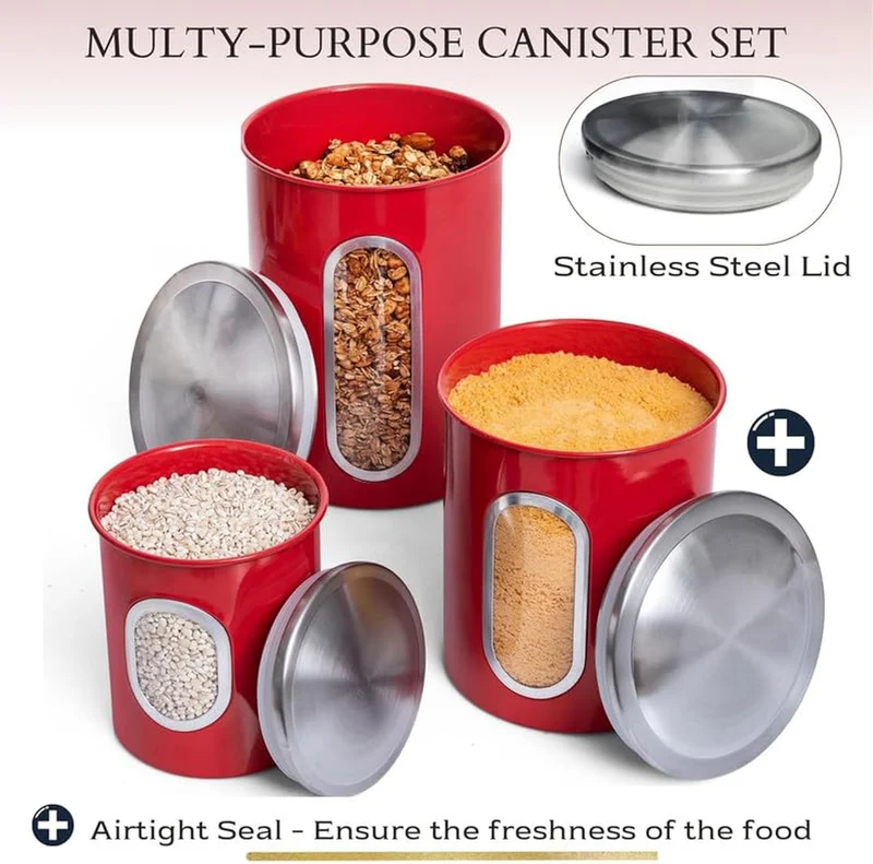 Mixpresso 3-Piece Blue Canisters Sets For The Kitchen, Airtight Canister Set With See Through Window, Storage Jars for Coffee Container, Tea Organizer & Sugar Canister, Blue Kitchen Canisters