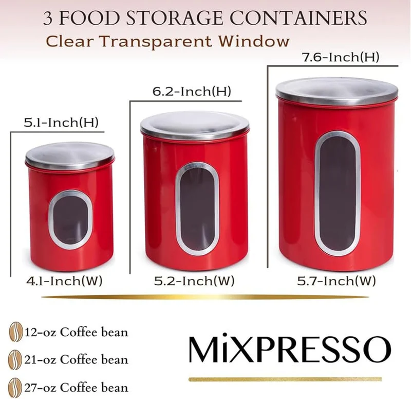 Mixpresso 3-Piece Blue Canisters Sets For The Kitchen, Airtight Canister Set With See Through Window, Storage Jars for Coffee Container, Tea Organizer & Sugar Canister, Blue Kitchen Canisters