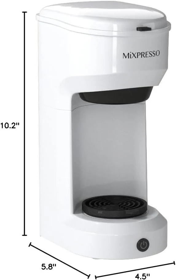 Mixpresso 2 in 1 Brewer Single Serve Coffee Maker for K Capsule and Ground Coffee, Single Cup Coffee Machine, Compact Size Mini Coffee Maker Quick Brew Technology 14oz White One Cup Coffee Brewer