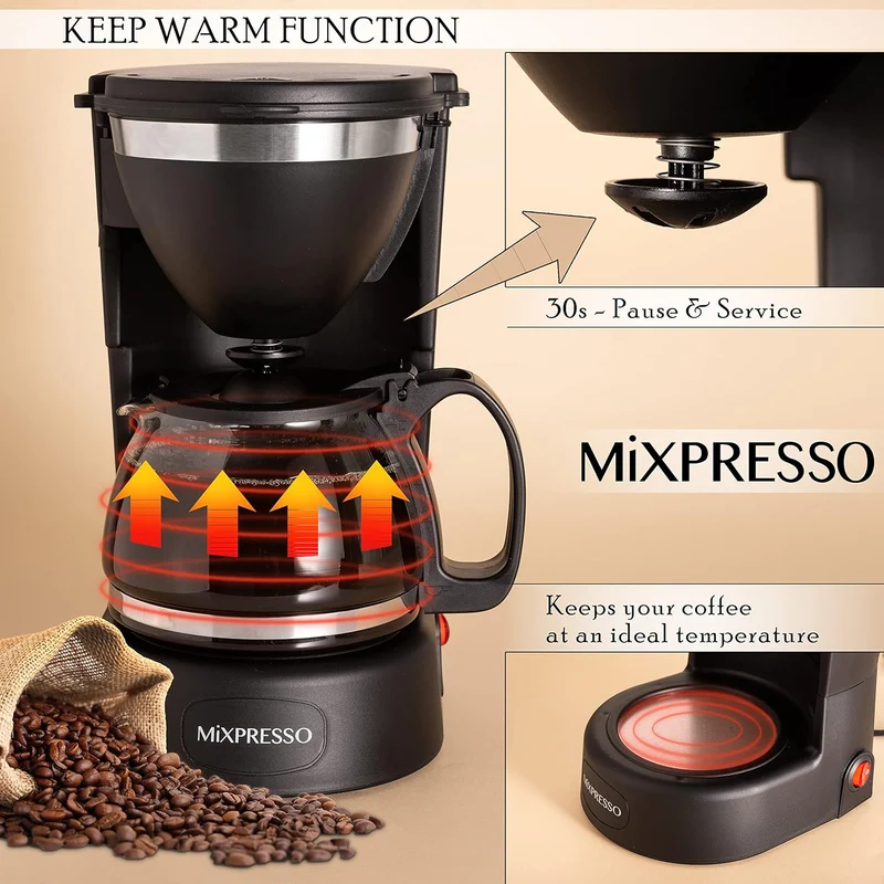 Drip Coffee Maker by Mixpresso Coffee (6 Cups), Black